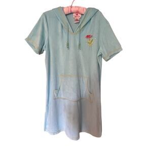 QUACKER FACTORY Terry Hoodie Swim Dress Cover-Up Aqua Blue Sequins Beads Size M